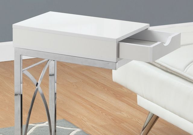 Monarch Specialties Inc. Glossy White Drawer Accent Table with Chrome Metal Base-1
