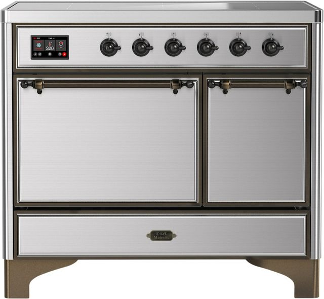 Ilve® Majestic III 40" Stainless Steel Pro Style Induction Range with Solid Door and Burnished Trim-0