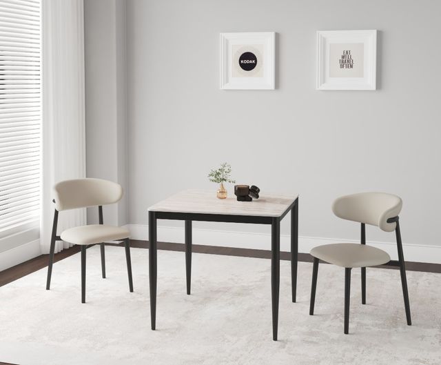 Cramco Marta Fossil Stone Top Dining Table with Matte Black Base-3