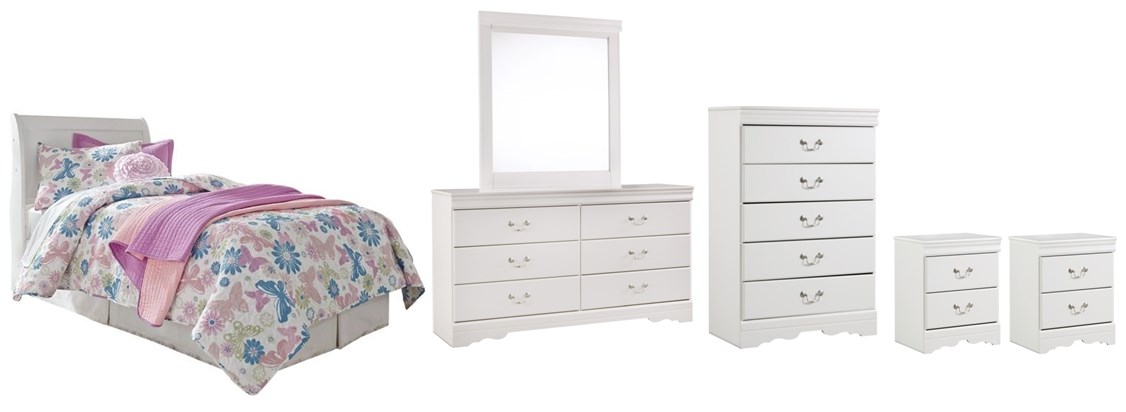 Anarasia 6 Piece Twin Sleigh Bedroom - White Anarasia 6 Piece Twin Sleigh Bedroom - White