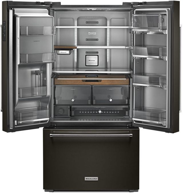 KitchenAid® 36 in. 23.8 Cu. Ft. Black Stainless Steel with PrintShield™ Finish Counter Depth French Door Refrigerator-1