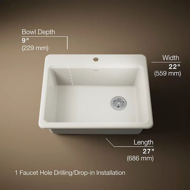 KOHLER® Riverby® Biscuit 27" 1-Faucet Hole Top-Mount Single-Bowl Kitchen Sink-2