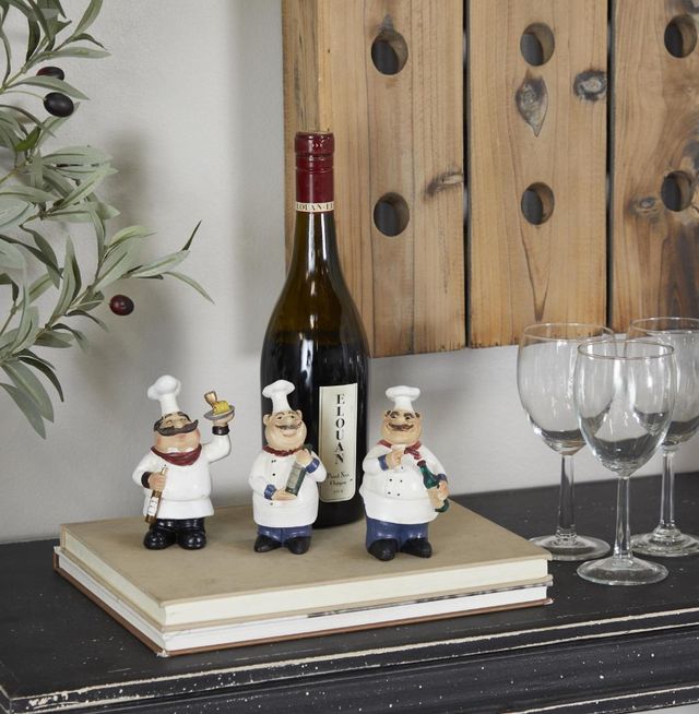 Deco Marche 3-Piece White Polystone Chef Sculpture Set-3