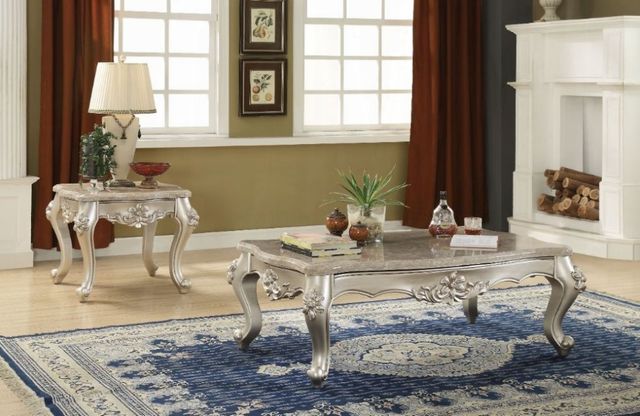 ACME Furniture Bently Gray Marble Top Coffee Table with Champagne Base-2
