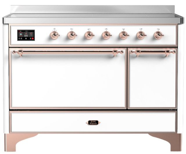 Ilve® Majestic III 48" White Pro Style Induction Range with Solid Door and Copper Trim-0