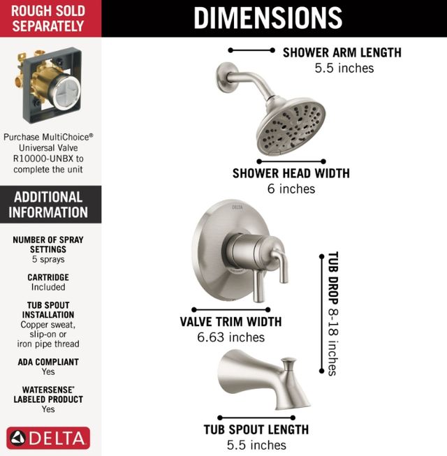 Delta Kayra® Monitor® 17 Series Stainless Tub and Shower Trim-2