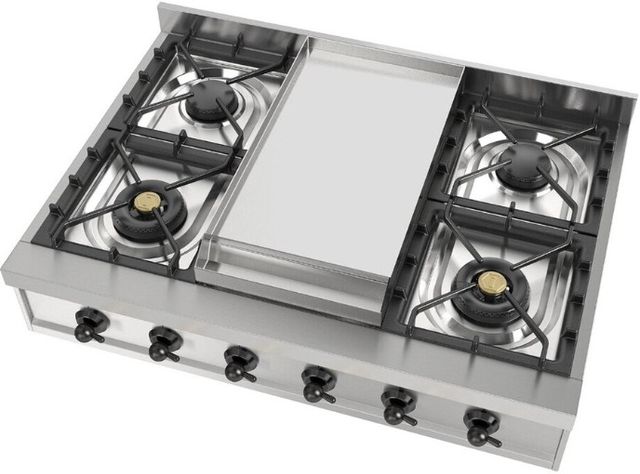 Ilve Nostalgie II 36” Stainless Steel Gas Rangetop with 6 Burners, Griddle and Burnished Trim-3