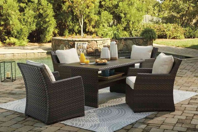 Signature Design by Ashley® Easy Isle 5-Piece Bark Brown/Beige Outdoor Dining Set-3
