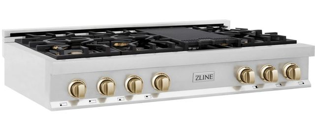 ZLINE Autograph Edition Classic 48" Stainless Steel Gas Rangetop with Polished Gold Accents-1