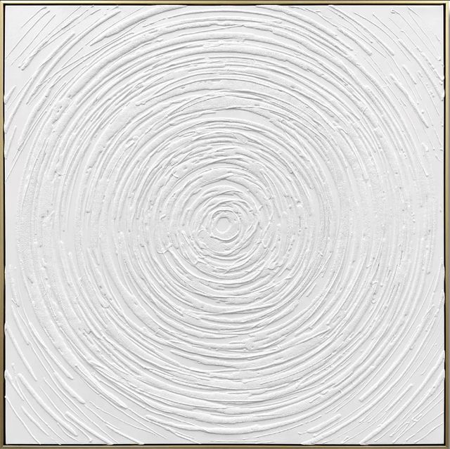 Classy Living Timeless White Radiance: Textured Concentric Circles Wall Art-0