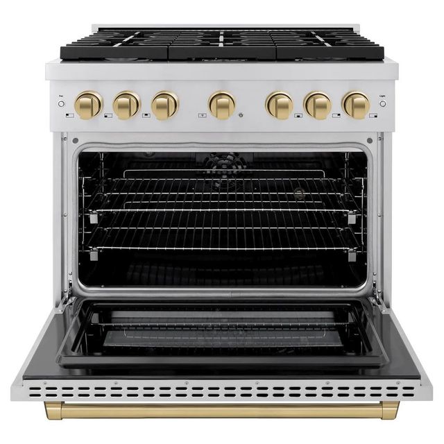 ZLINE Autograph Edition Paramount 36" Stainless Steel Pro Style Dual Fuel Range with Champagne Bronze Accents-1