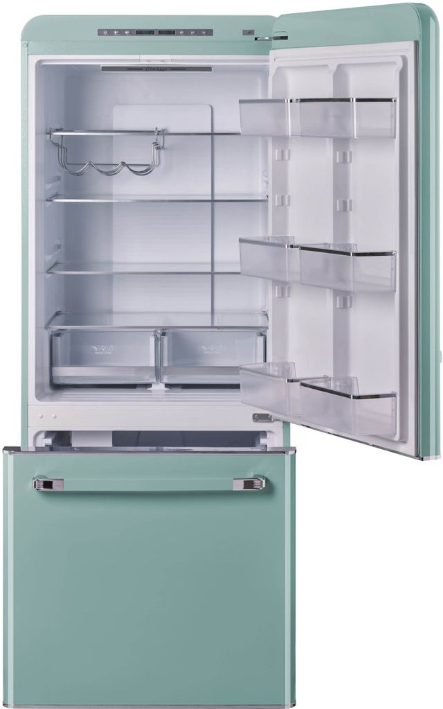 Unique® Appliances Classic Retro 30 in. 18 Cu. Ft. Ocean Mist Turquoise Bottom Freezer Refrigerator-1