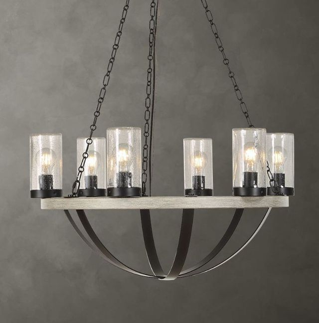 Uttermost® Edgecomb Faux Beechwood/Matte Black 6-Light Indoor-Outdoor Chandelier-2