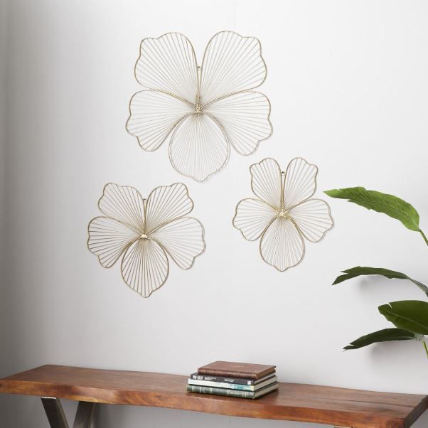 Deco Marche Cosmoliving 3-Piece Gold Metal Floral Wall Decor Set-4