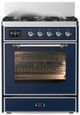 Ilve® Majestic III 30" Midnight Blue Pro Style Dual Fuel Natural Gas Range with 5 Black Brass Burners and Chrome Trim-0