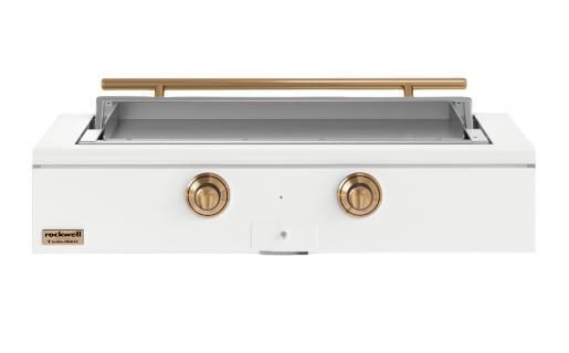 Caliber™ Rockwell Social 48" Matte White Built-In Natural Gas Outdoor Griddle with Gold Hardware-0