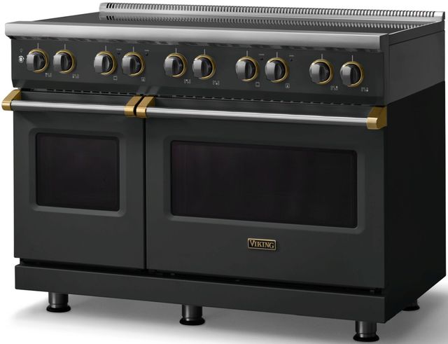 Viking® 5 Series 48" Antique Bronze Pro Style Induction Range with Brushed Brass Trim-2