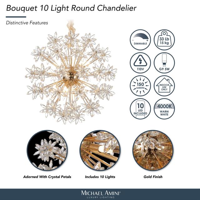 Michael Amini® Bouquet Gold 10-Light Drum Chandelier-3