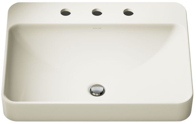 Kohler Vox® Biscuit 23" 3 Faucet Holes Rectangular Vessel Bathroom Sink-4