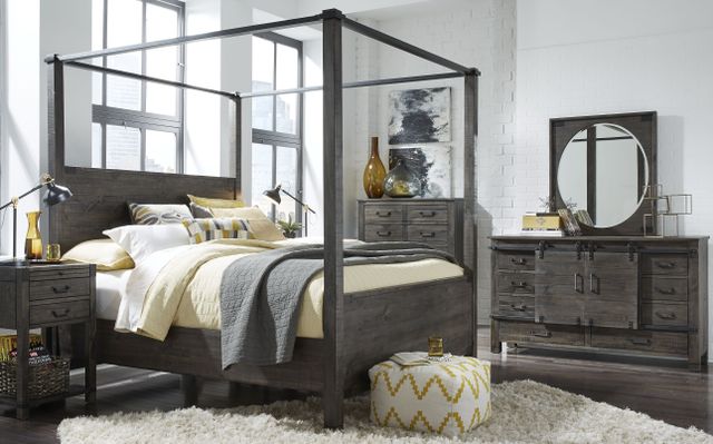 front view of a modern bedroom with a canopy bedroom