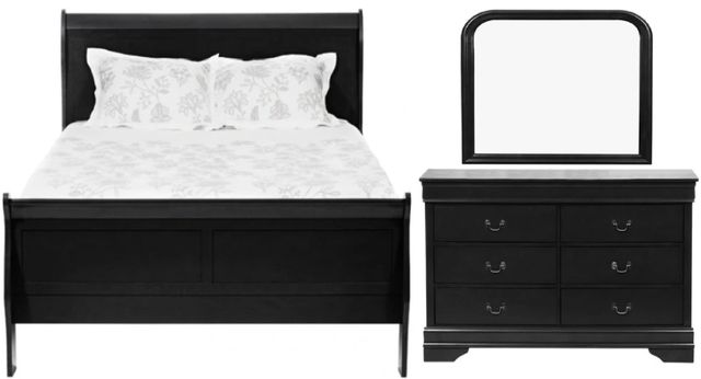 American Wholesale Furniture Louis Philippe 3-Puiece Ebony Queen Bedroom Set-0