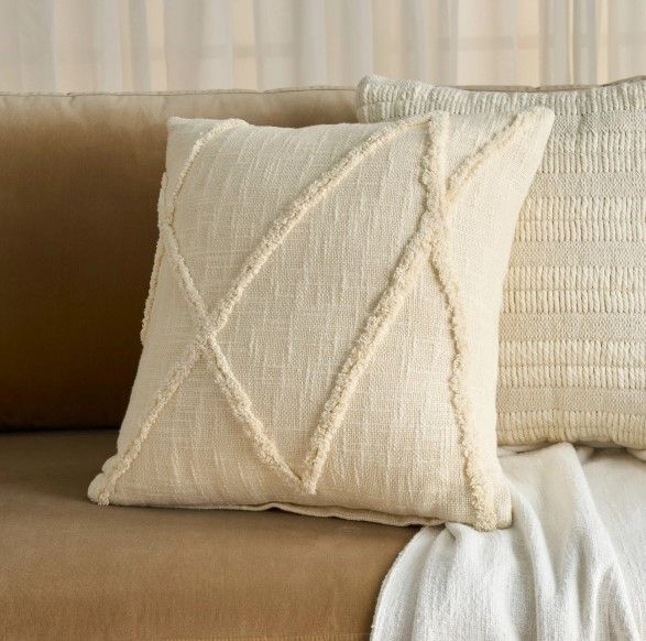 Nourison Home™ Mina Victory Lifestyle Ivory Distressed Diamond 18"x18" Throw Pillow-2