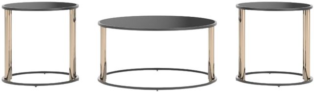 Signature Design by Ashley® Hannerly 3-Piece Black Glass Top Occasional Table Set with Black/Gold Base-1