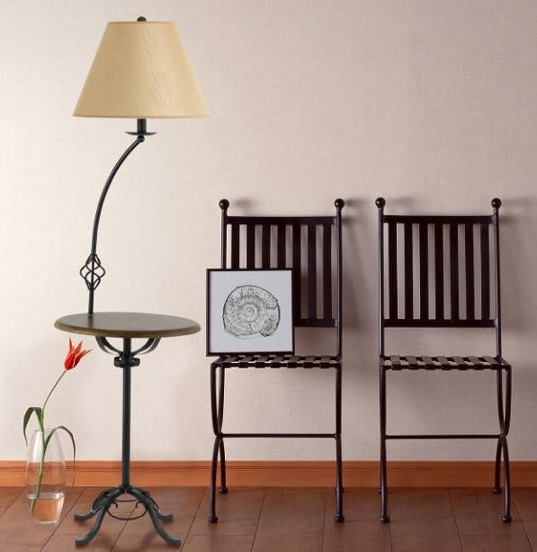 Cal® Lighting & Accessories Black Floor Lamp with Wood Tray Table-1