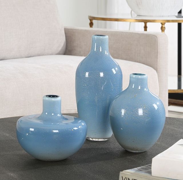 Uttermost® Celestial Frost 3-Piece Blue Vases Set-1