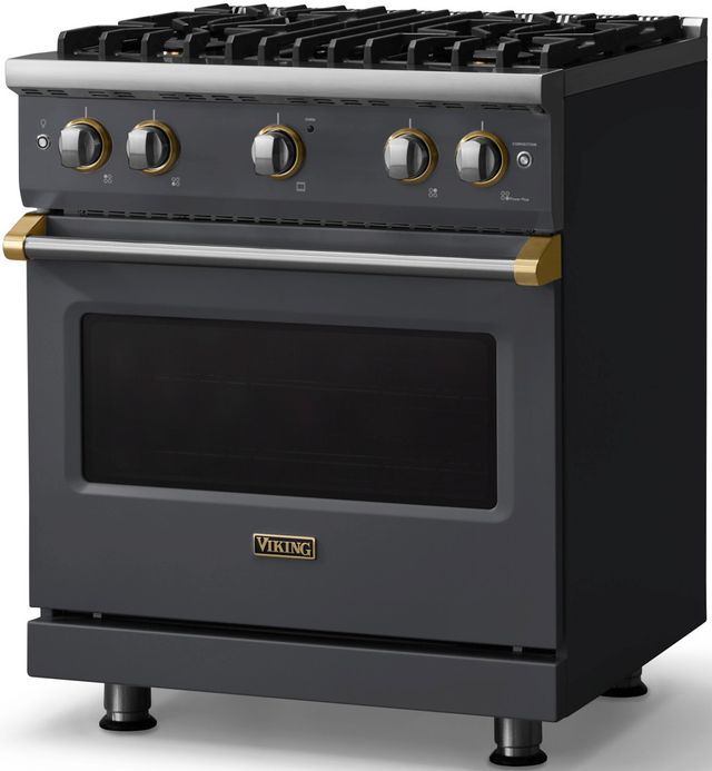 Viking® 5 Series 30" Cast Black Pro Style Gas (LP) Range with Brushed Brass Trim-2