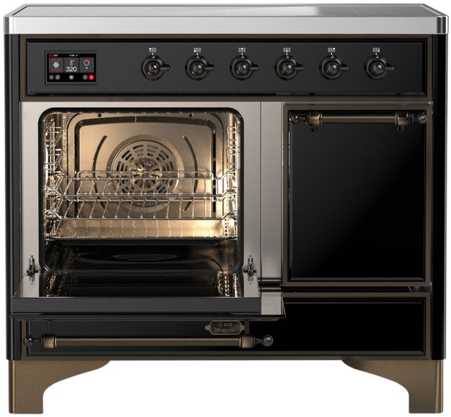 Ilve® Majestic III 40" Glossy Black Pro Style Induction Range with Solid Door and Burnished Trim-3