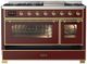 Ilve® Majestic III 48" Burgundy Pro Style Dual Fuel Liquid Propane Range with Triple Glass Door and Brass Trim-1