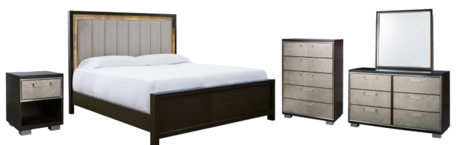 Signature Design by Ashley® Maretto 5-Piece Two-Tone California King Upholstered Panel Bed Set-0