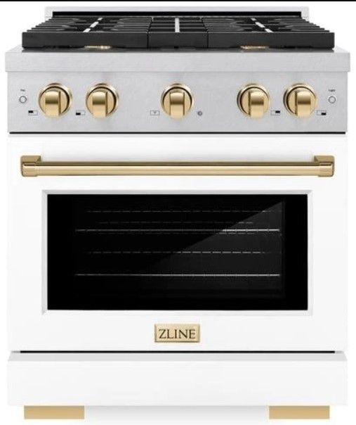 ZLINE Autograph Edition 30" Satin Stainless Steel Pro Style Gas Range with White Matte Door and Polished Gold Accents-0