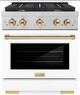 ZLINE Autograph Edition 30" Satin Stainless Steel Pro Style Gas Range with White Matte Door and Polished Gold Accents-0