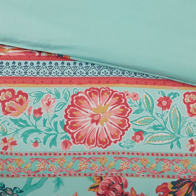 Olliix by Intelligent Design Ophelia Aqua Full/Queen Boho Printed Comforter Set-4