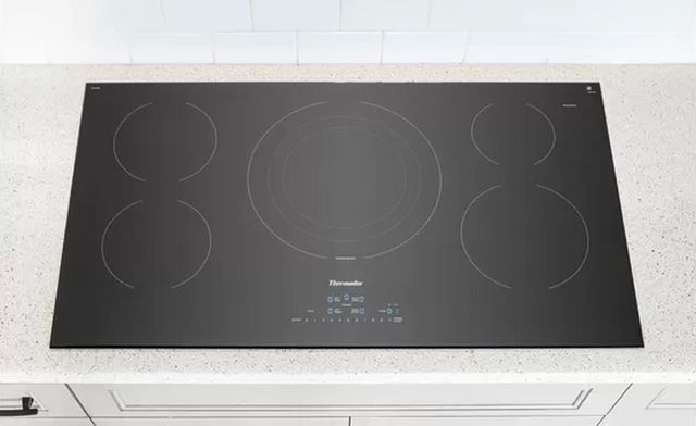 Front view of an empty thermador induction cooktop