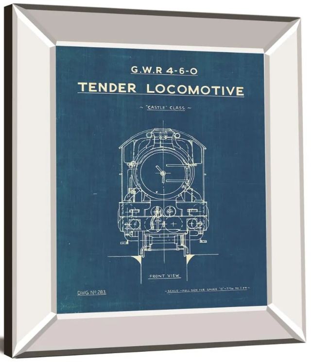 Classy Art Locomotive Blueprint II by Wild Apple Portfolio Mirror Framed Wall Art-1
