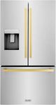 ZLINE Autograph Edition 36" 28.9 Cu. Ft. Stainless Steel Freestanding French Door Refrigerator with Dual Ice Maker and Polished Gold Modern Handles-0