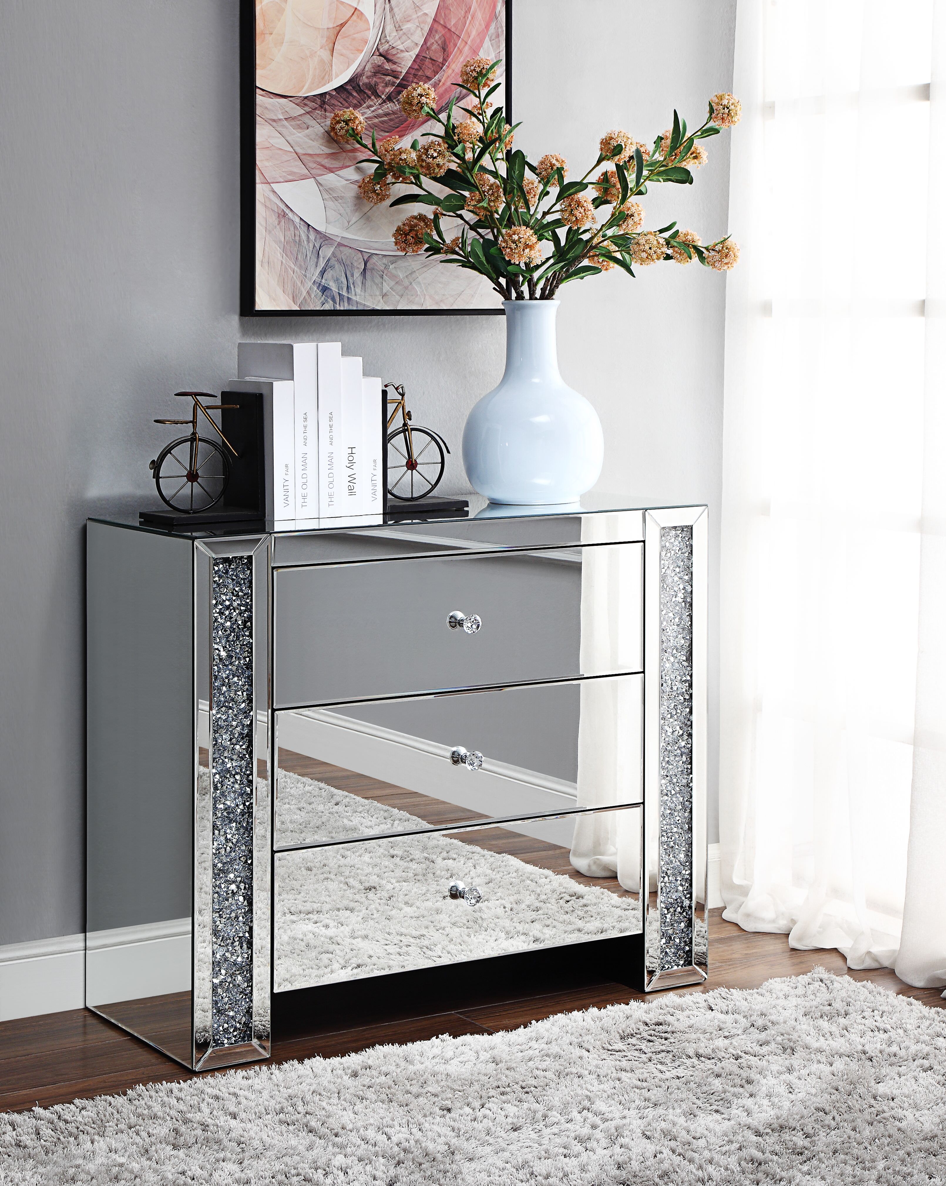 ACME Furniture Noralie Mirrored 3-Drawer Console Cabinet
