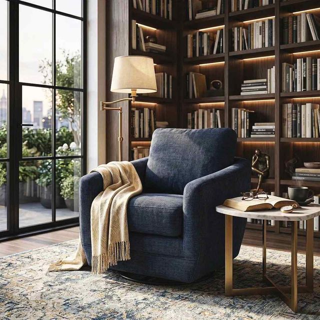LH Home Feather Baltimo Matte Black/Midnight Blue Swivel Glider Chair-1