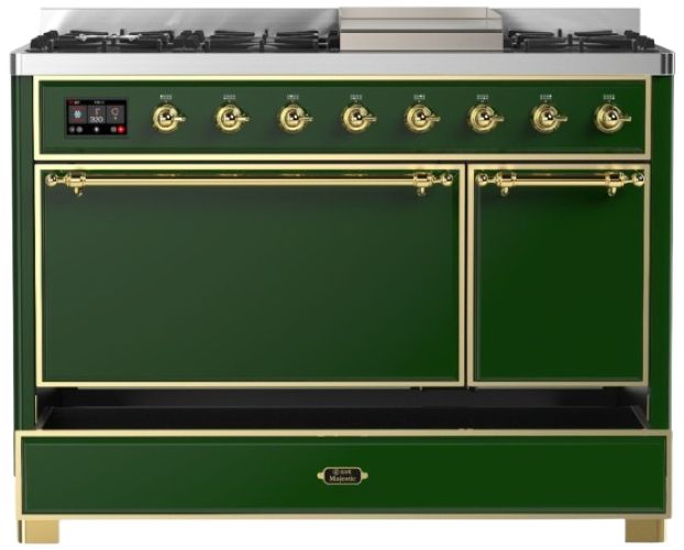 Ilve® Majestic III 48" Emerald Green Pro Style Dual Fuel Liquid Propane Range with Solid Door and Brass Trim-2