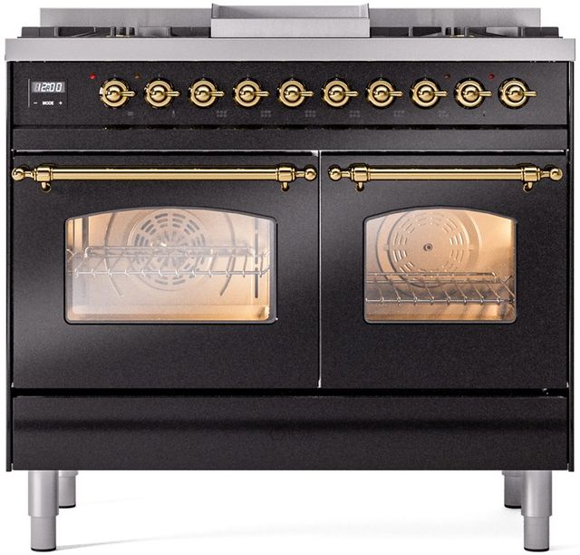Ilve® Nostalgie II Series 40" Glossy Black Pro Style Dual Fuel Range-0