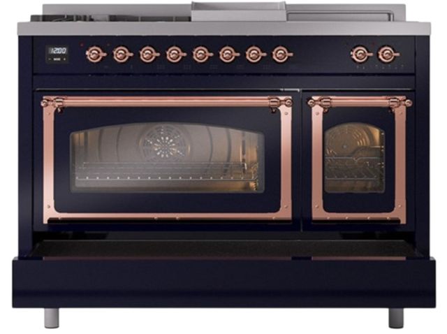 Ilve® Nostalgie II Noblesse 48'' Midnight Blue Pro Style Dual Fuel Range with Copper Trim-3