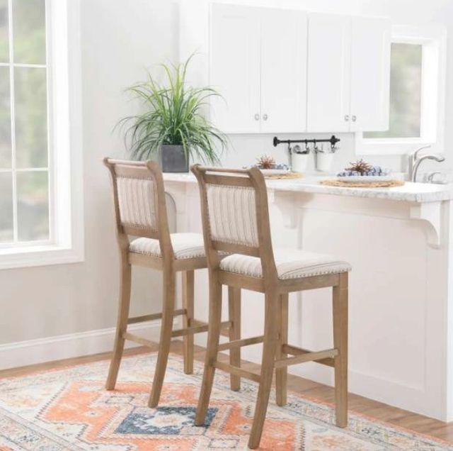 Linon Emmy Gray Striped Bar Stool-1