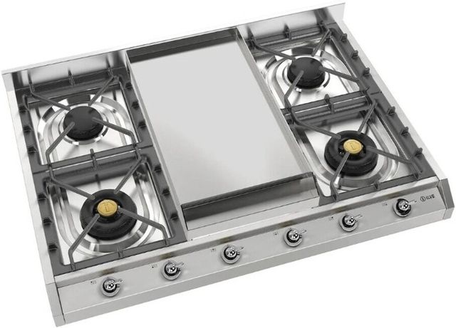 Ilve Nostalgie II 36” Stainless Steel Liquid Propane Cooktop with 6 Burners, Griddle and Chrome Trim-2