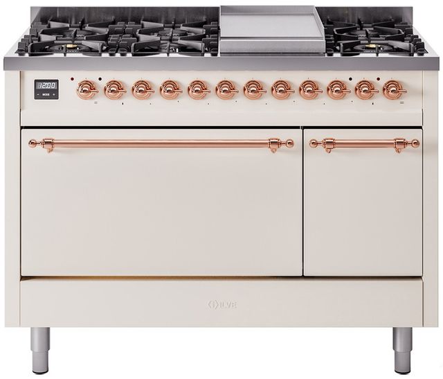 Ilve® Nostalgie II Series 48" Antique White Pro Style Dual Fuel Range-0