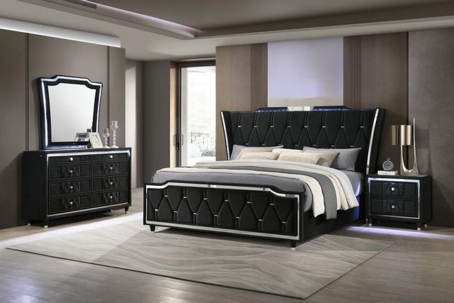 Coaster® Lorient 4-Piece Black California King Upholstered Panel Bedroom Set-1