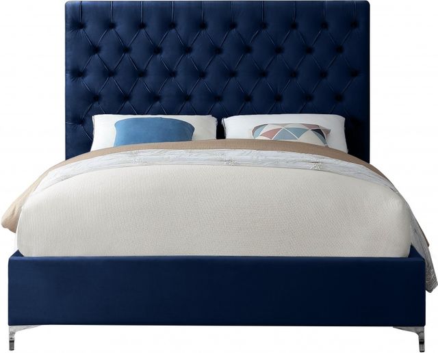 Meridian Furniture Cruz Navy Velvet Queen Bed-3