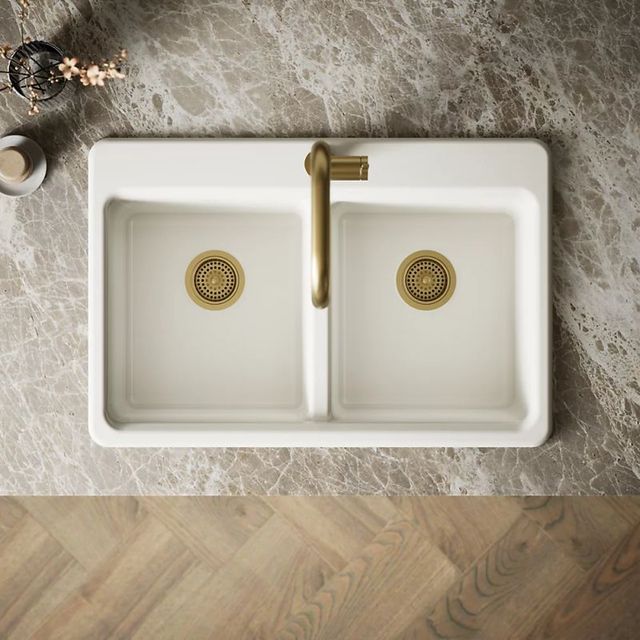 KOHLER® Riverby® Biscuit 33" 1-Faucet Hole Top-Mount Double Equal-Bowl Workstation Kitchen Sink-2